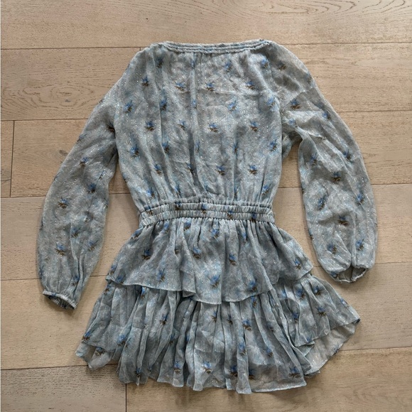 LoveShackFancy Popover Floral Silk Mini Dress metallic Size M - Picture 3 of 7
